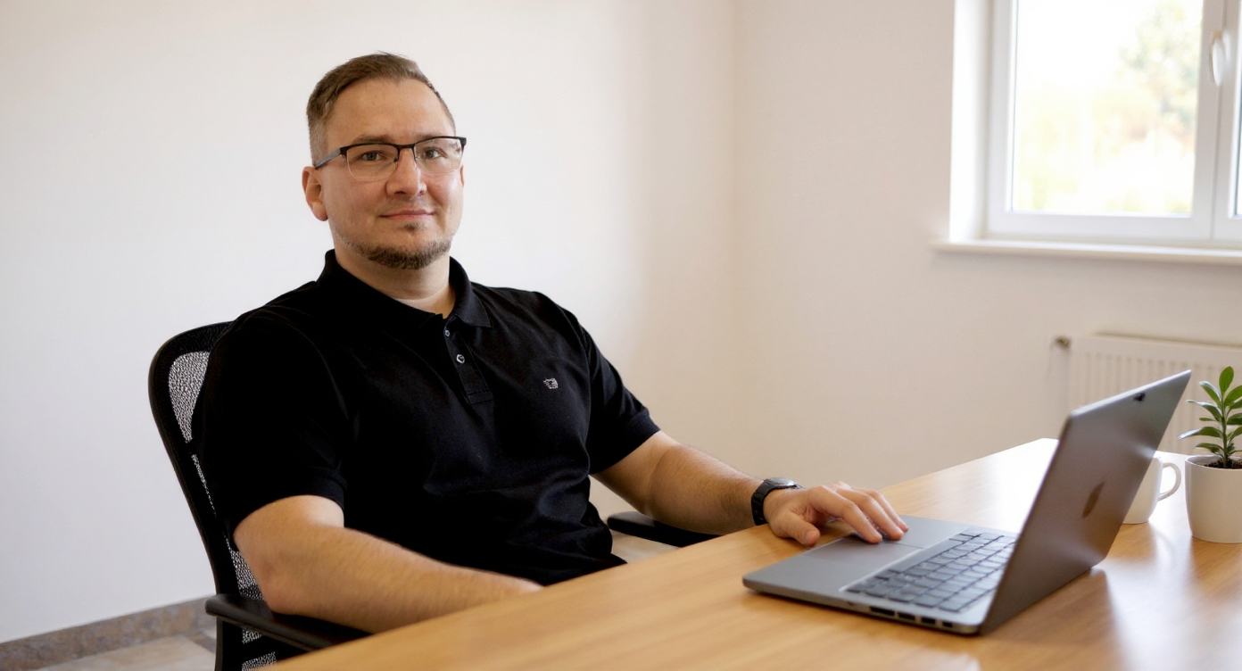 Unternehmer lehnt sich entspannt zurück — das System arbeitet