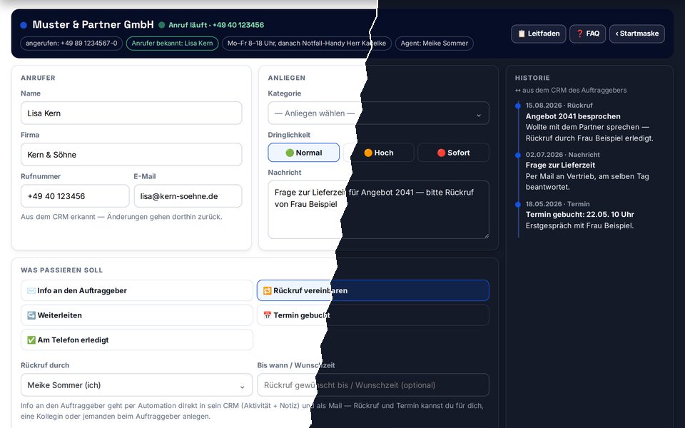 Inbound-Maske für Telefonservice: Anruf annehmen, Anliegen erfassen, nichts geht verloren