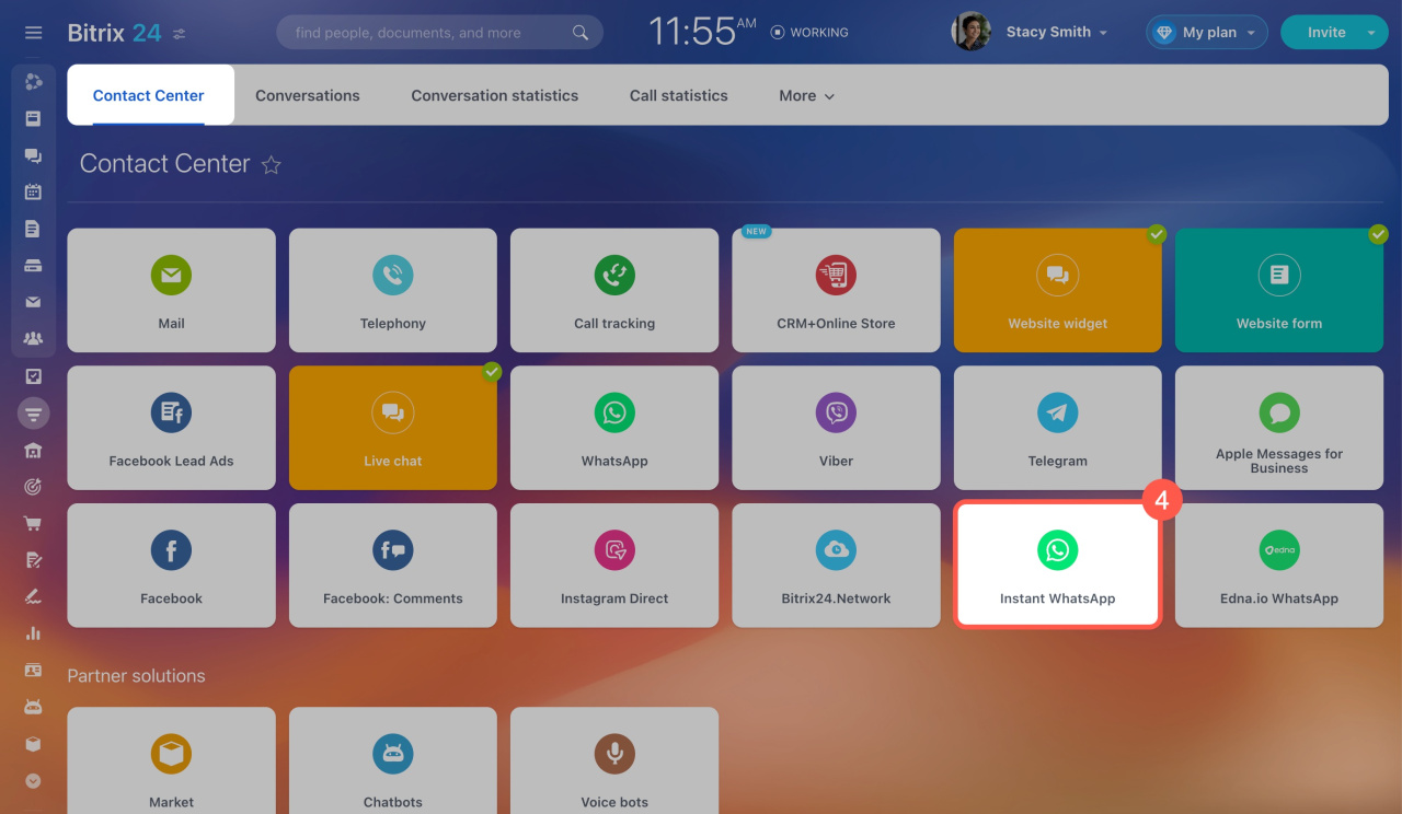Bitrix24: Kachel Instant WhatsApp im Contact Center