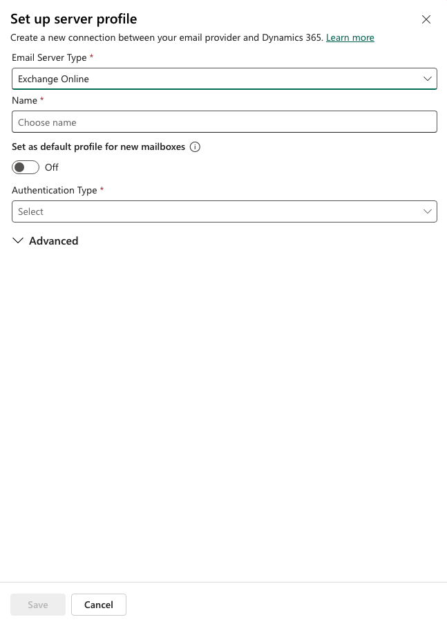 Power Platform Admin Center: Panel „Set up server profile