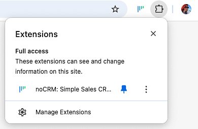 Chrome: Puzzle-Symbol öffnen und die noCRM-Extension anpinnen