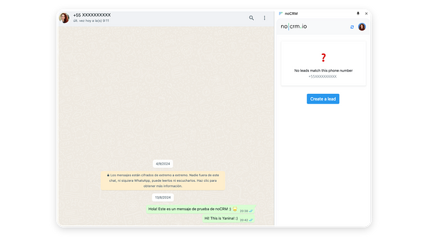 WhatsApp Web mit noCRM-Extension: aus einem Chat heraus einen neuen Lead anlegen
