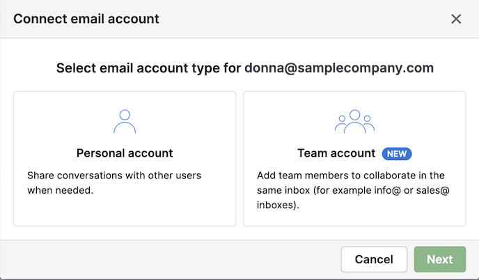 Pipedrive: Konto-Typ wählen — Personal account oder Team account