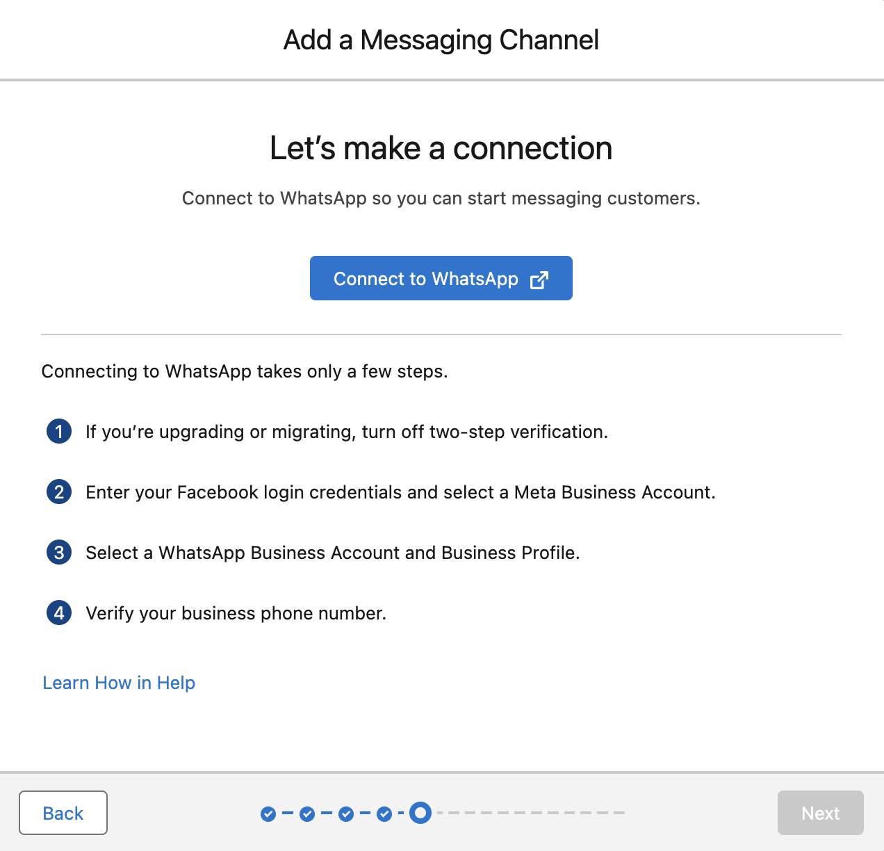 Salesforce-Kanal-Flow: Bildschirm „Let's make a connection